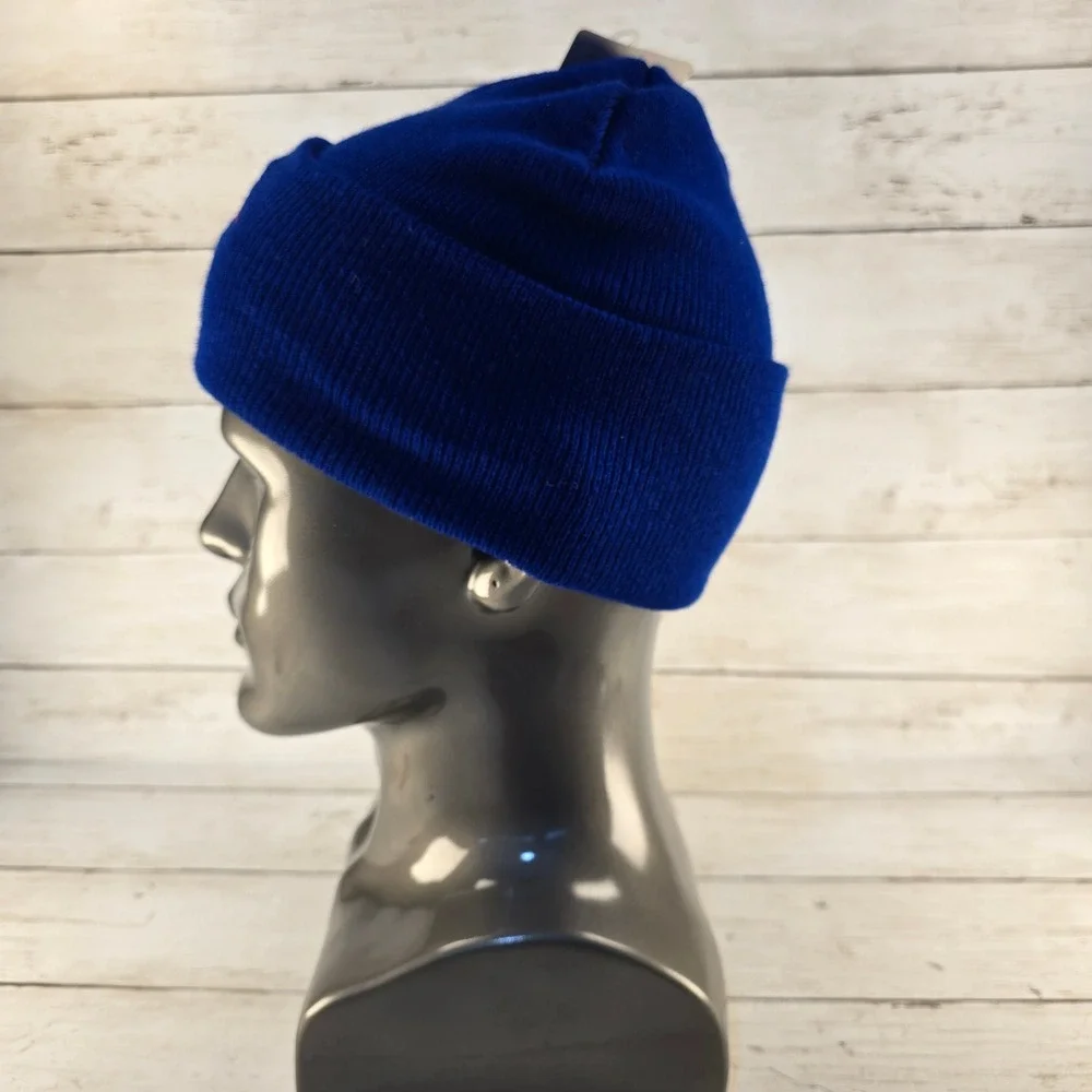 NWT SMU Mustangs Beanie Royal Blue Knit Cuffed Hat Red Mascot Logo One Size NWT